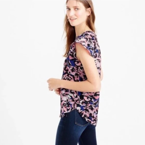 JCrew Flutter Sleeve Hibiscus 100% Silk Top Sz Approx 8 See Measurements ADD ON - Picture 2 of 16